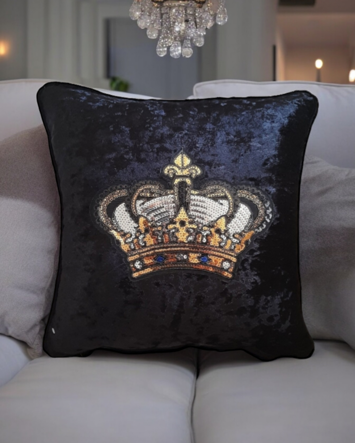 Gold Crown Cushion Cover Black Velvet King Queen Cushion Gift for Him Royal Crown Handmade Throw Pillow Cover Home Decor Gift For Her