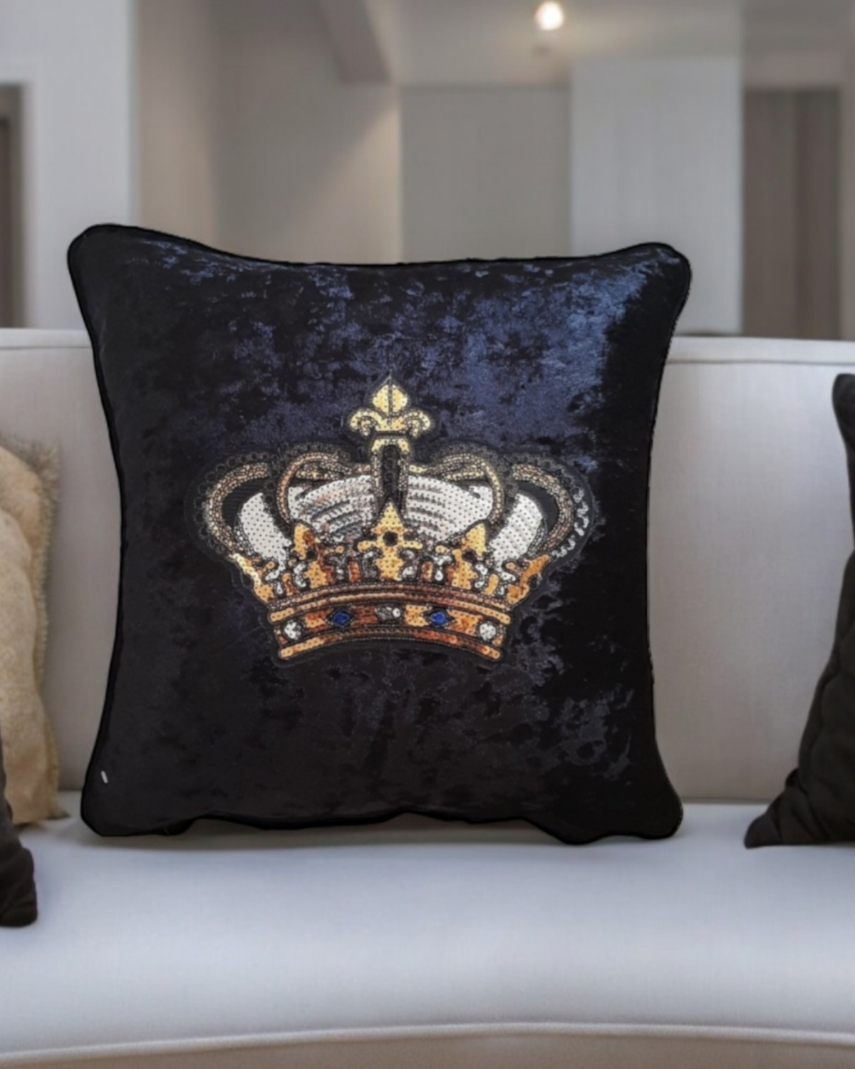 Gold Crown Cushion Cover Black Velvet King Queen Cushion Gift for Him Royal Crown Handmade Throw Pillow Cover Home Decor Gift For Her