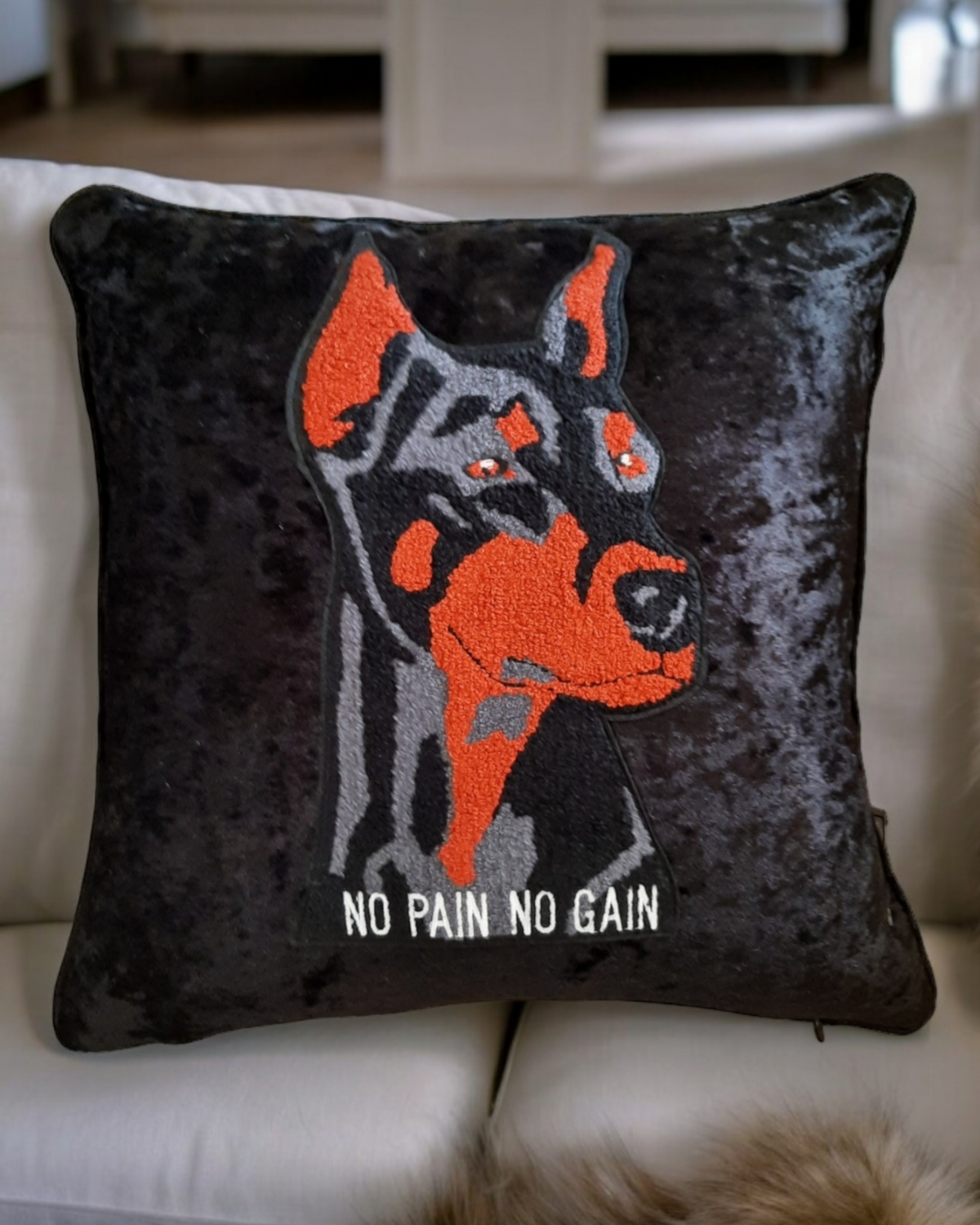 Doberman Cushion Cover Textured Dog Cushion Doberman Pinscher Pillow Pet Lover Gift Velvet Cushion Cover Handmade Dog Pillow For Living room