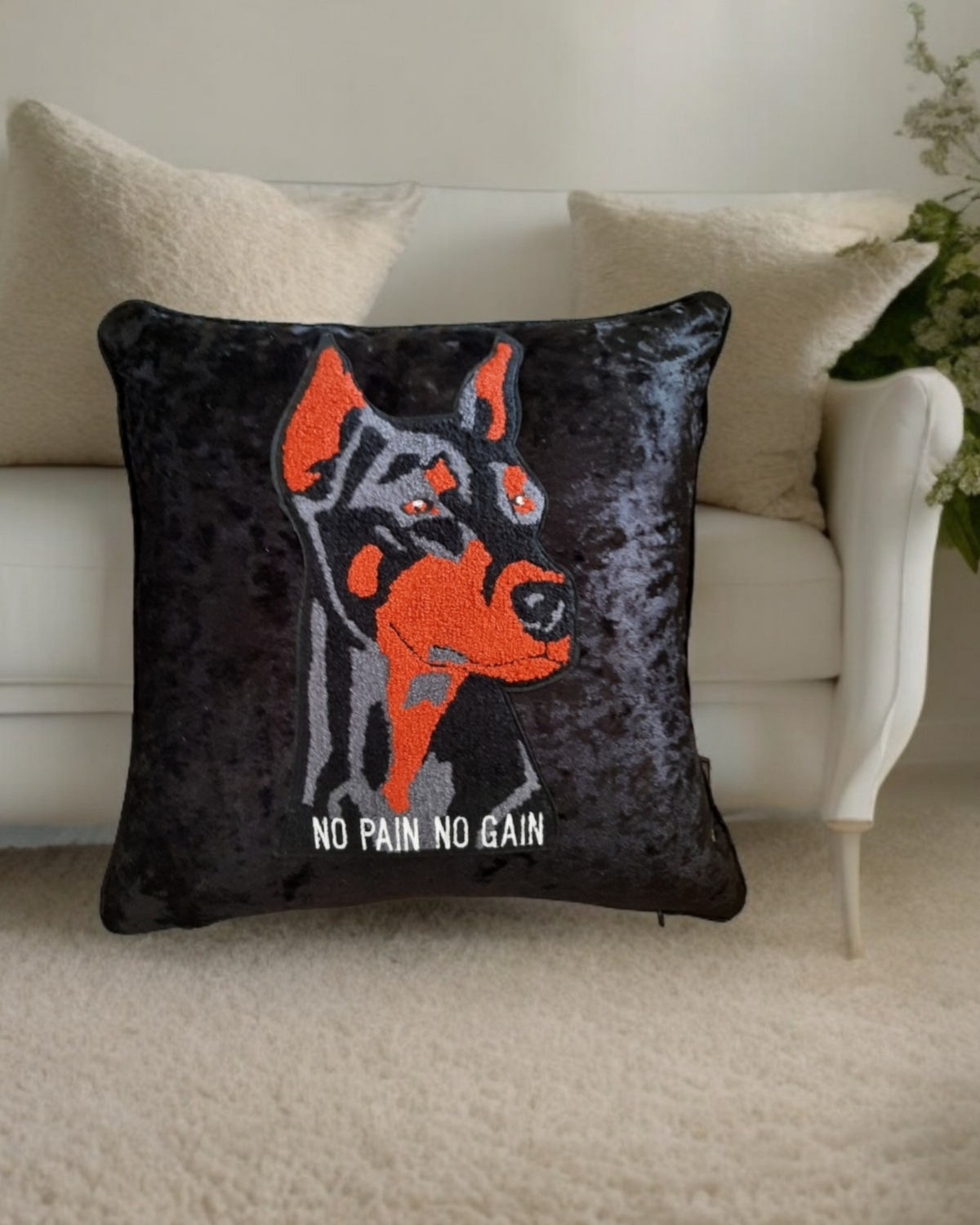 Doberman Cushion Cover Textured Dog Cushion Doberman Pinscher Pillow Pet Lover Gift Velvet Cushion Cover Handmade Dog Pillow For Living room