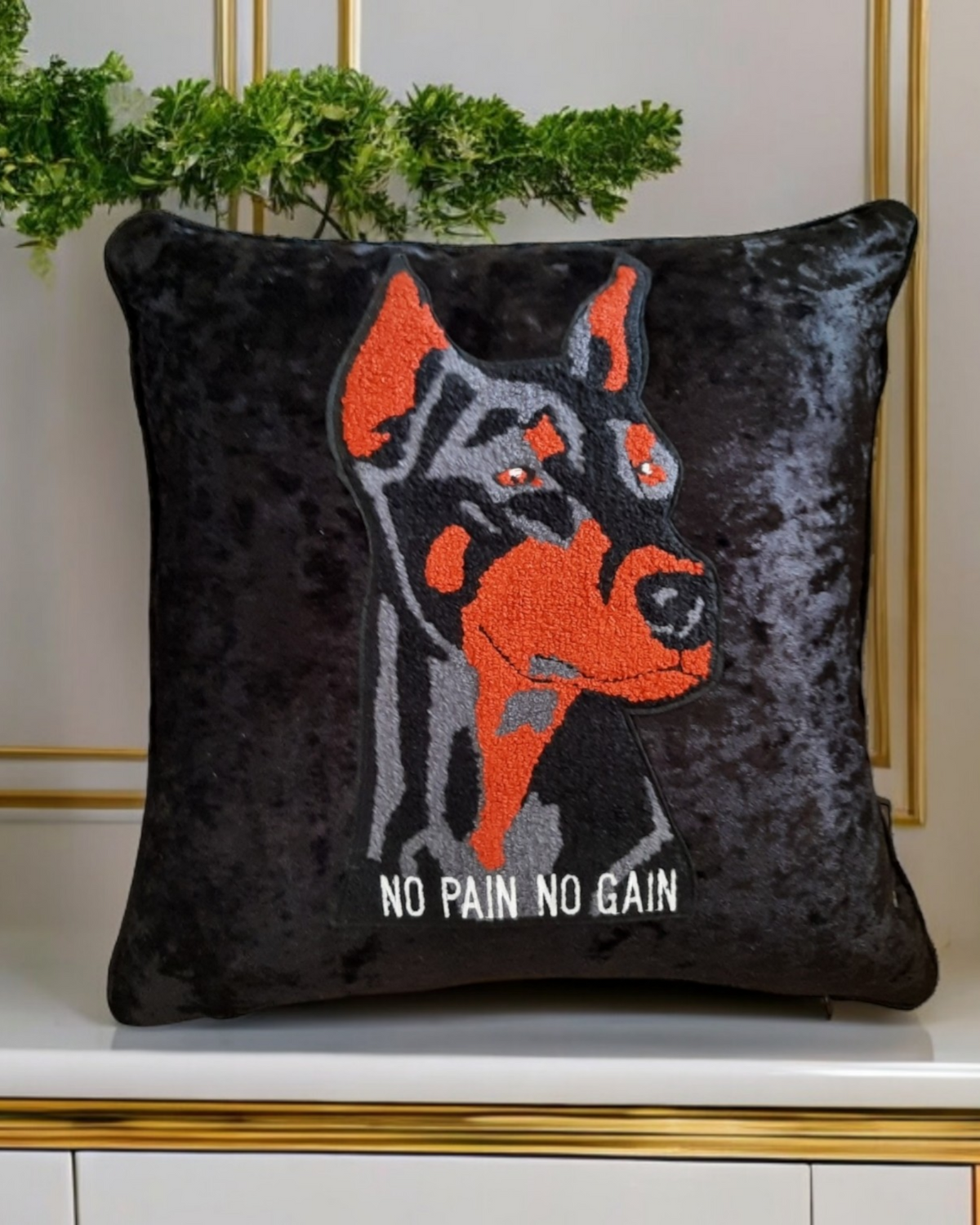 Doberman Cushion Cover Textured Dog Cushion Doberman Pinscher Pillow Pet Lover Gift Velvet Cushion Cover Handmade Dog Pillow For Living room