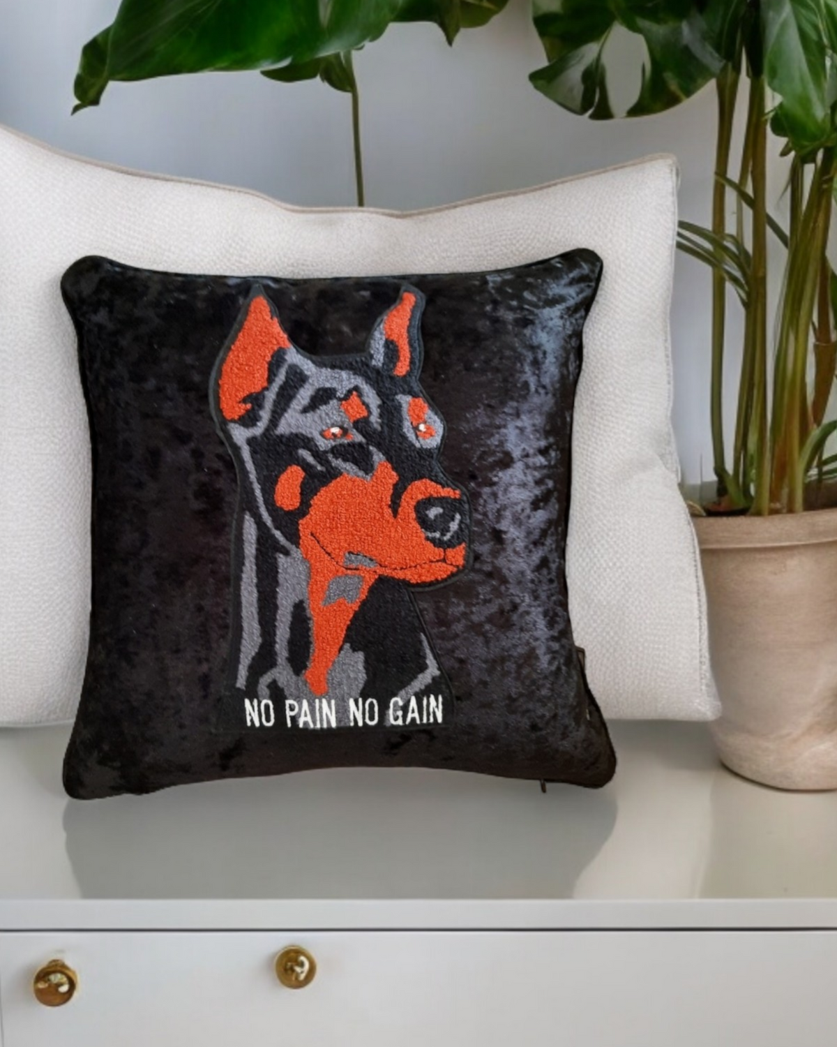 Doberman Cushion Cover Textured Dog Cushion Doberman Pinscher Pillow Pet Lover Gift Velvet Cushion Cover Handmade Dog Pillow For Living room