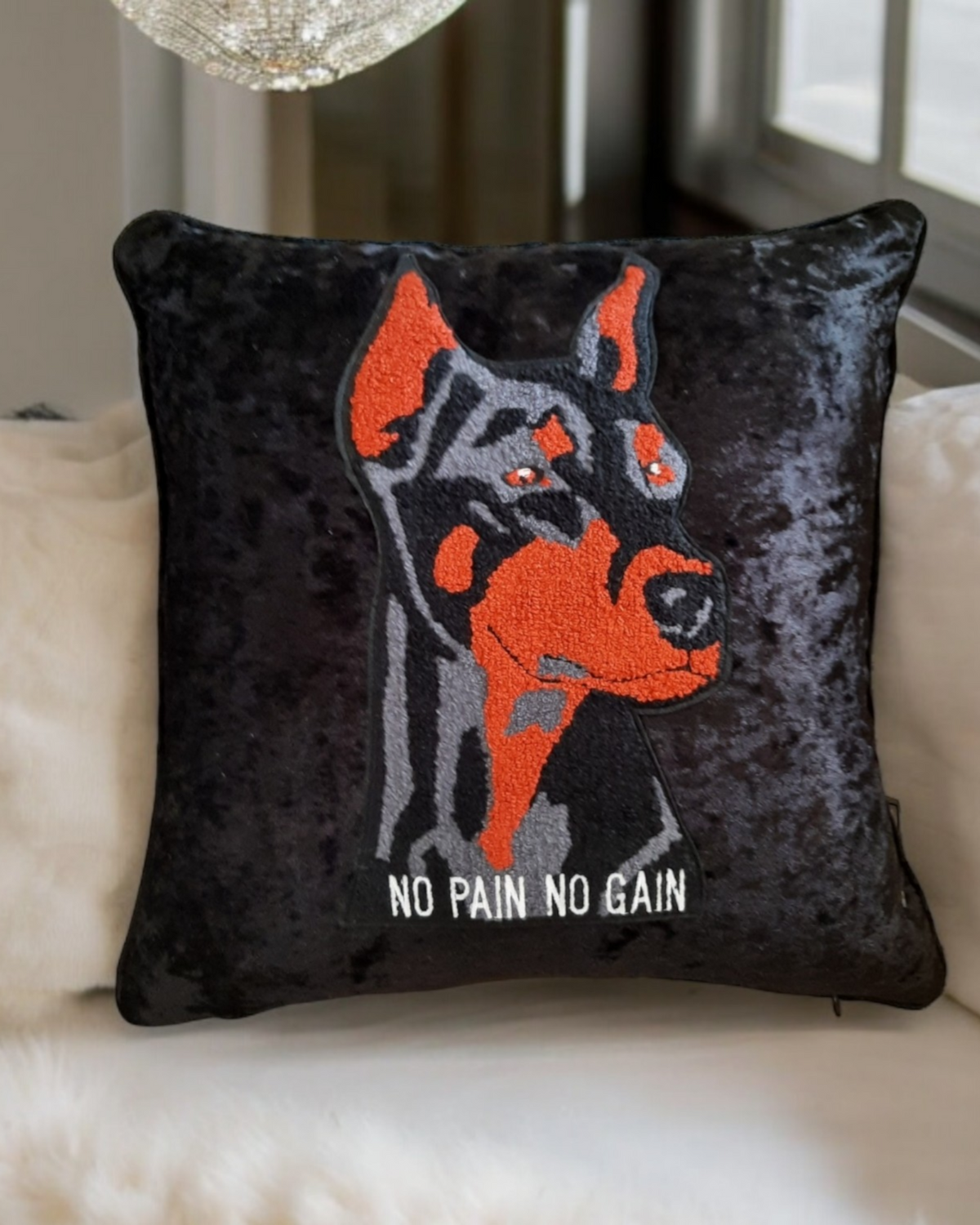 Doberman Cushion Cover Textured Dog Cushion Doberman Pinscher Pillow Pet Lover Gift Velvet Cushion Cover Handmade Dog Pillow For Living room