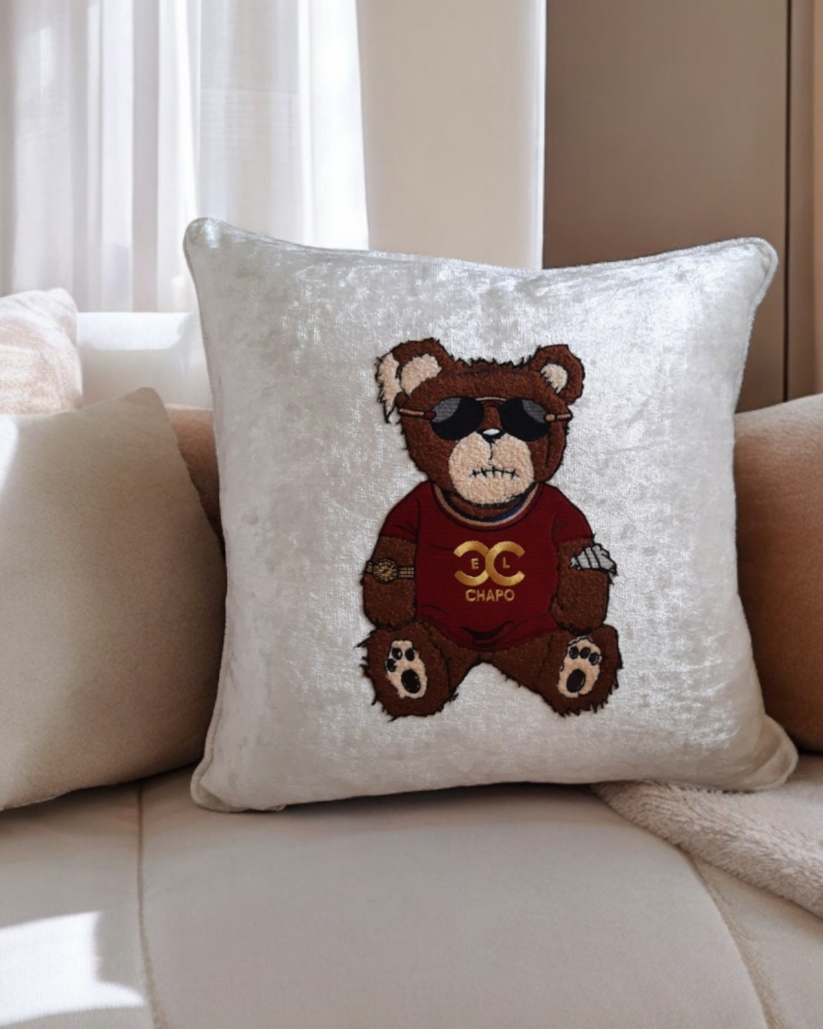 El Chapo Bear Cushion Cover Brown Bear Velvet Pillowcase Daddy Bear Papa Bear Grandpa Bear Gift For Him Textured Bear Home Decor Bedroom