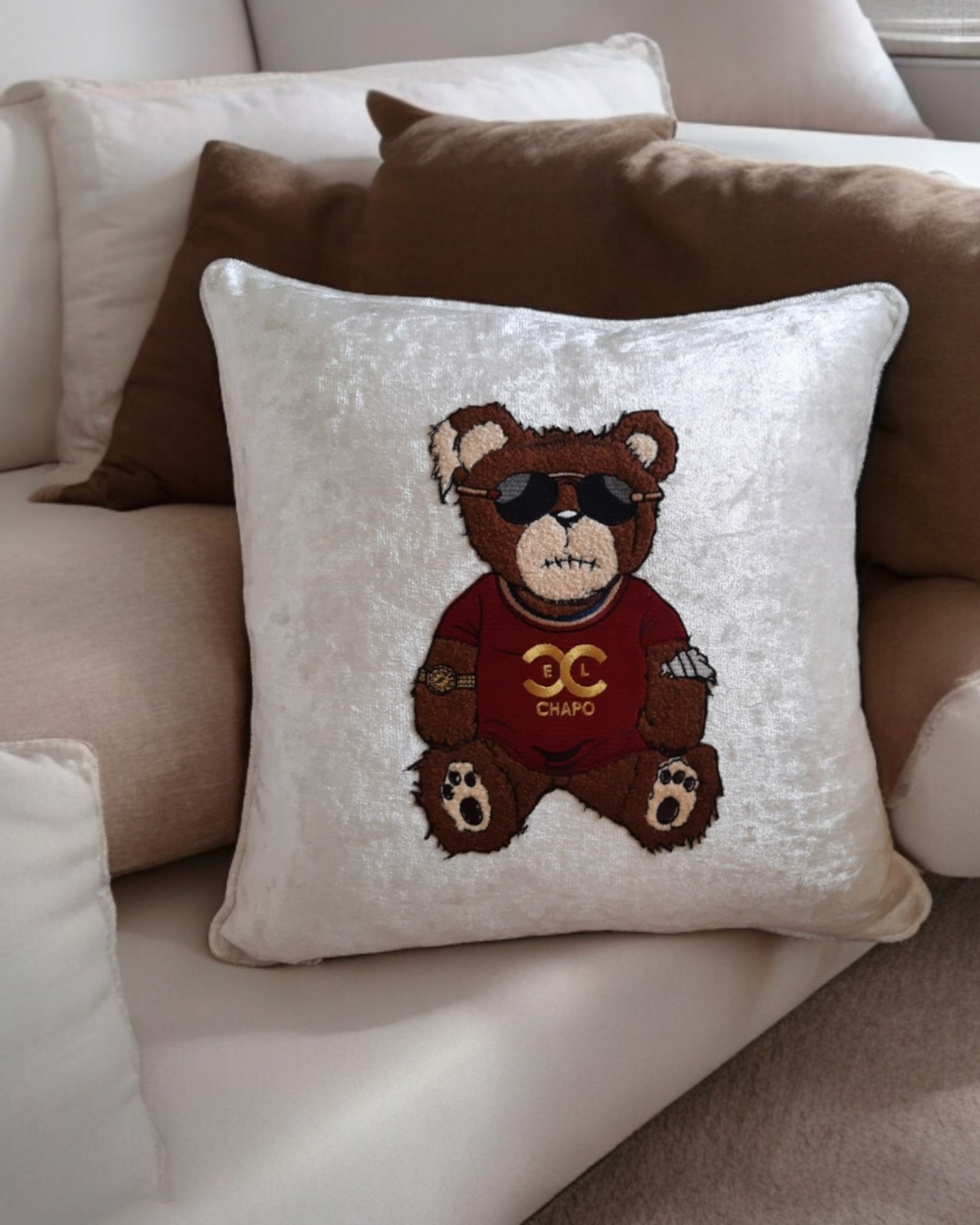 El Chapo Bear Cushion Cover Brown Bear Velvet Pillowcase Daddy Bear Papa Bear Grandpa Bear Gift For Him Textured Bear Home Decor Bedroom