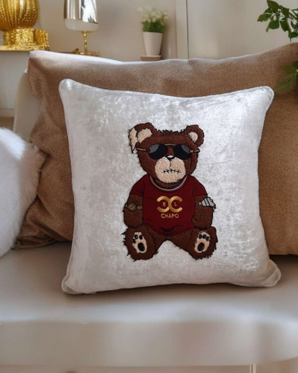 El Chapo Bear Cushion Cover Brown Bear Velvet Pillowcase Daddy Bear Papa Bear Grandpa Bear Gift For Him Textured Bear Home Decor Bedroom