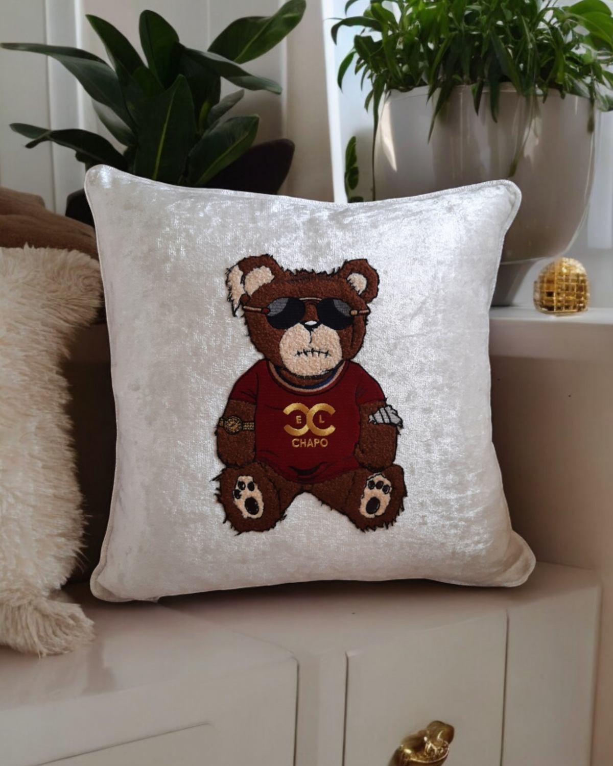 El Chapo Bear Cushion Cover Brown Bear Velvet Pillowcase Daddy Bear Papa Bear Grandpa Bear Gift For Him Textured Bear Home Decor Bedroom