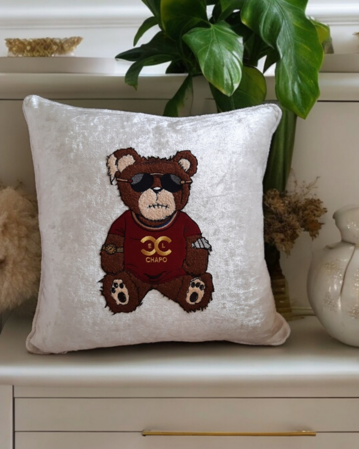 El Chapo Bear Cushion Cover Brown Bear Velvet Pillowcase Daddy Bear Papa Bear Grandpa Bear Gift For Him Textured Bear Home Decor Bedroom