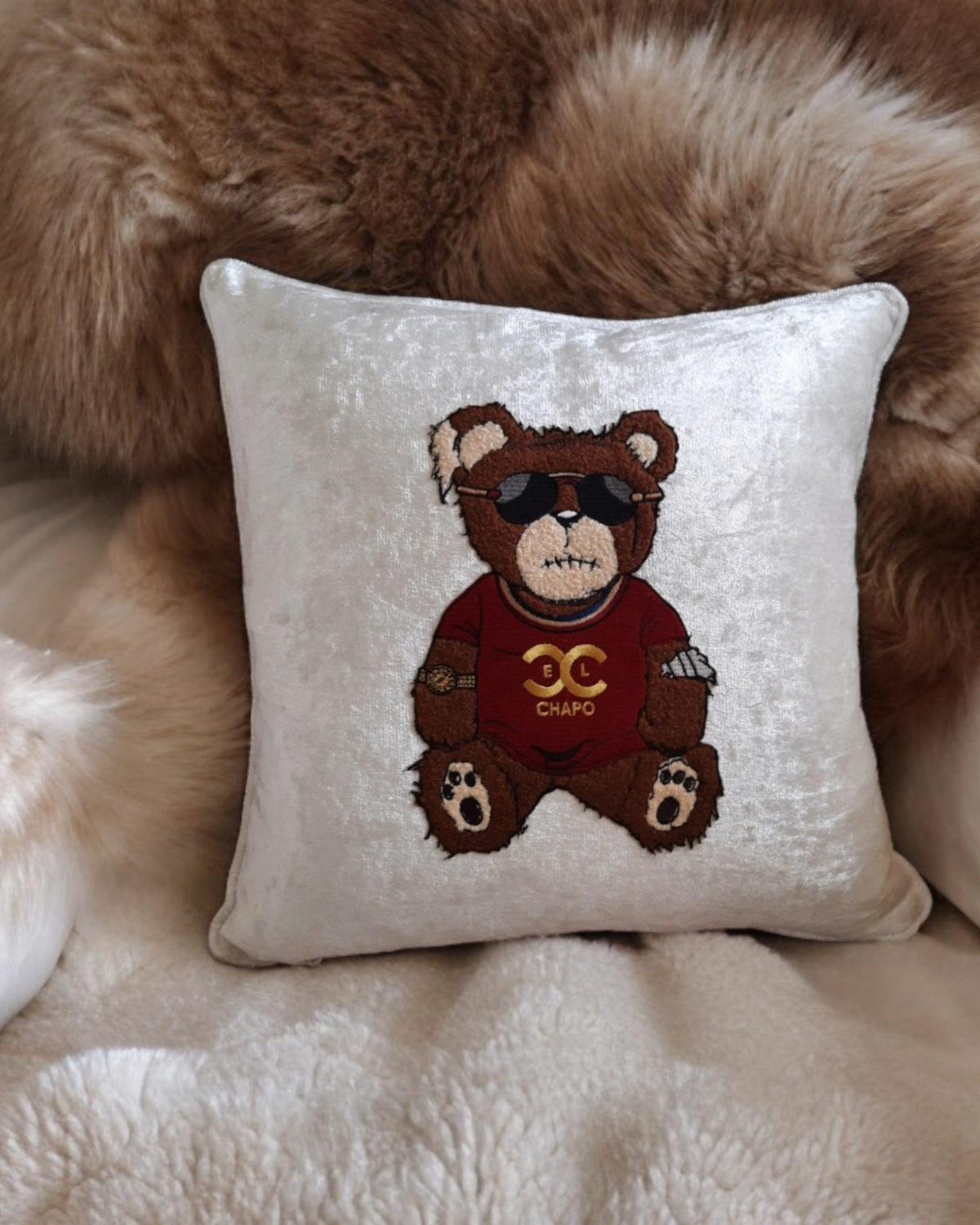 El Chapo Bear Cushion Cover Brown Bear Velvet Pillowcase Daddy Bear Papa Bear Grandpa Bear Gift For Him Textured Bear Home Decor Bedroom