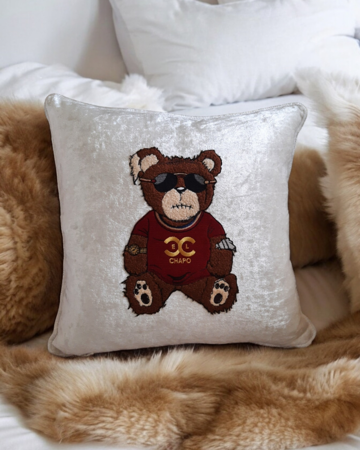 El Chapo Bear Cushion Cover Brown Bear Velvet Pillowcase Daddy Bear Papa Bear Grandpa Bear Gift For Him Textured Bear Home Decor Bedroom