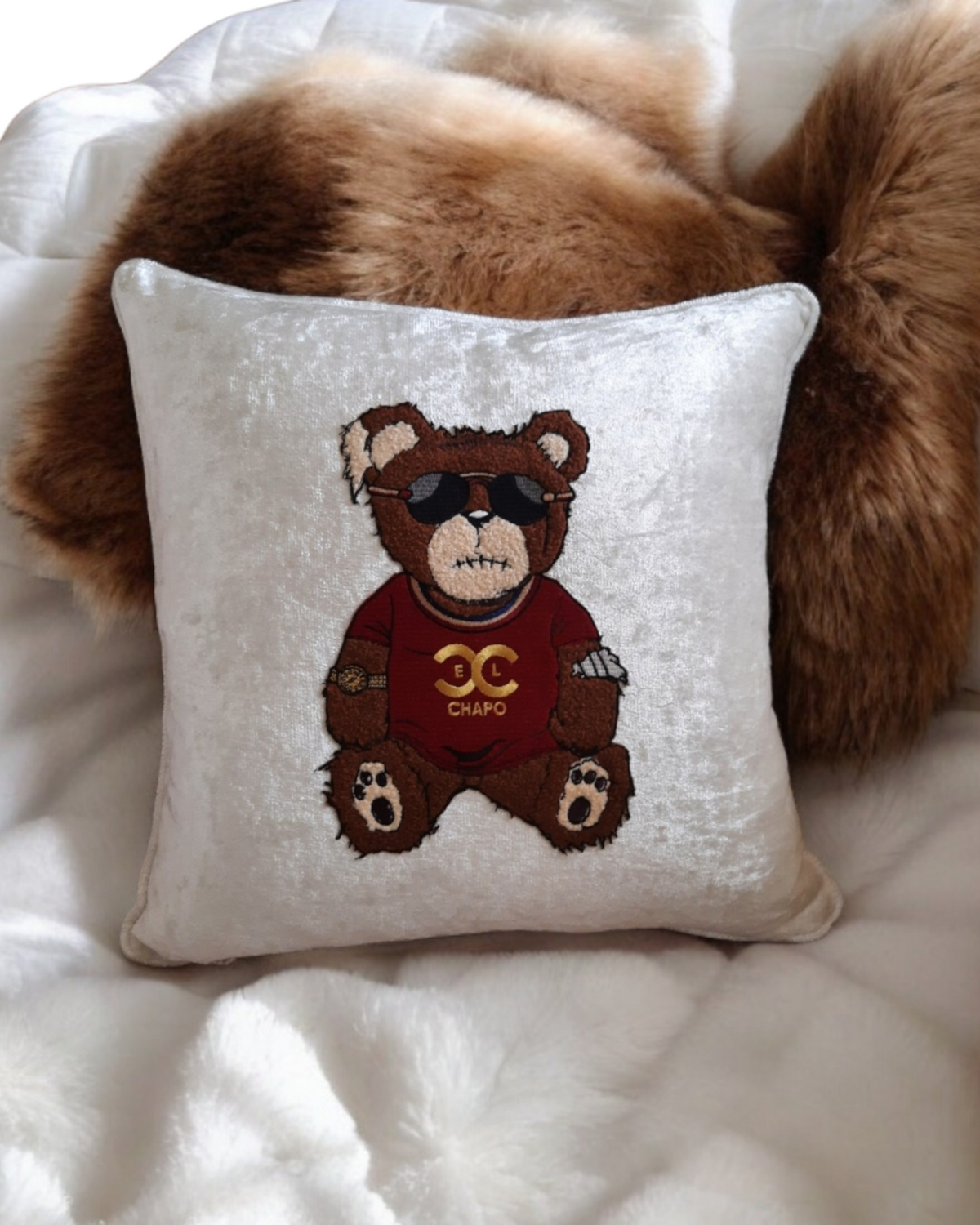 El Chapo Bear Cushion Cover Brown Bear Velvet Pillowcase Daddy Bear Papa Bear Grandpa Bear Gift For Him Textured Bear Home Decor Bedroom