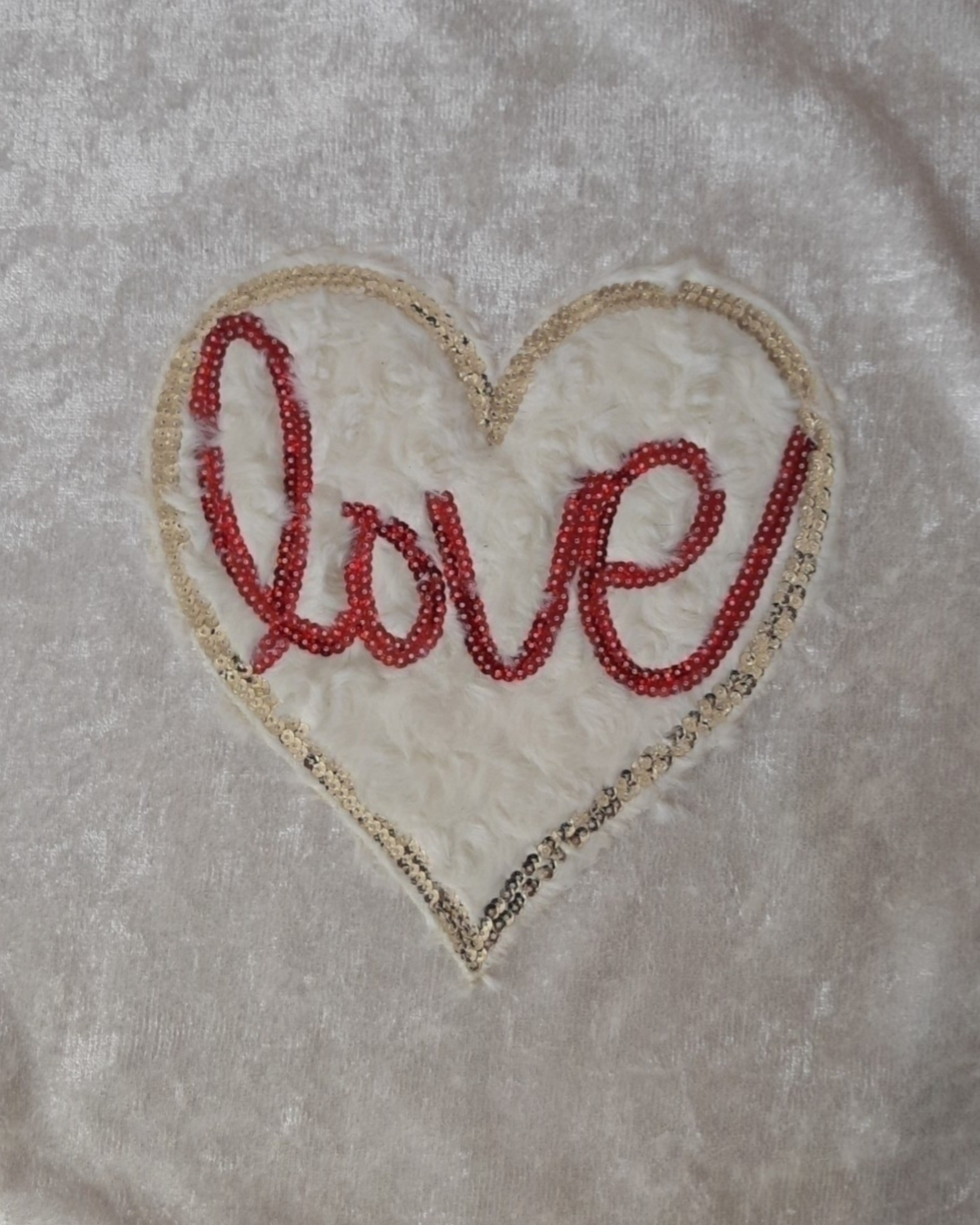 Love Heart Cushion Cover White Textured Heart Pillow Red Sequin Cushion Love Heart Patch Velvet Cushion Cover Valentines Gift For Livingroom