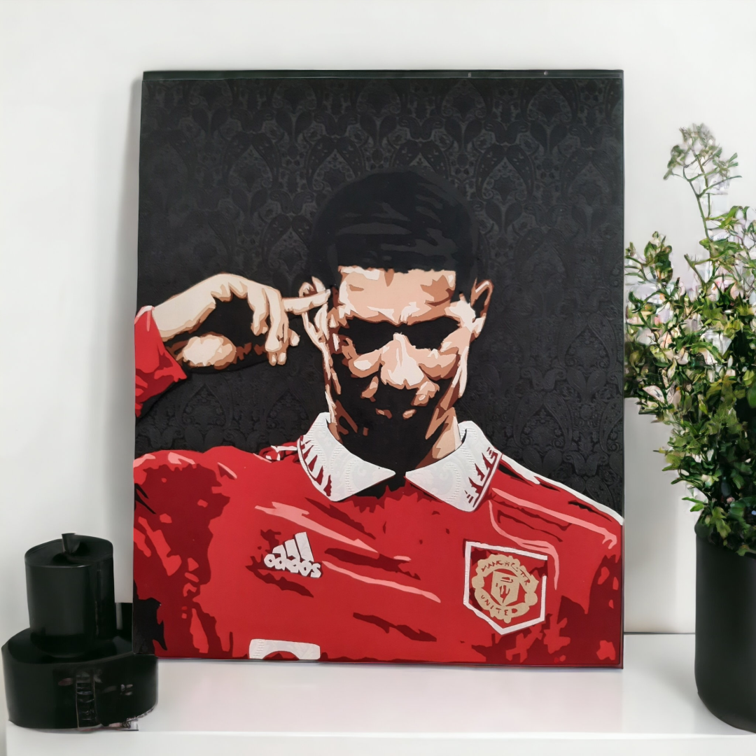 Marcus Rashford Textile Art 20&quot;x24&quot; Created using a unique textile art process of layers of luxurious fabric fused together create eye-catching Artwork.