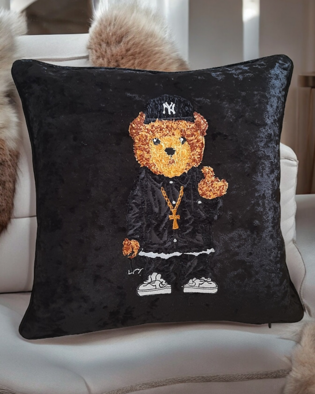 Bear Cushion Cover Textured Bear Cushion For Living Room Bear Pillow For Bedroom Velvet Decorative Cushion Fathers Day Cushion NYC Gift