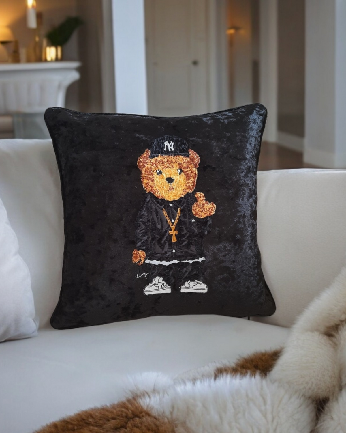 Bear Cushion Cover Textured Bear Cushion For Living Room Bear Pillow For Bedroom Velvet Decorative Cushion Fathers Day Cushion NYC Gift