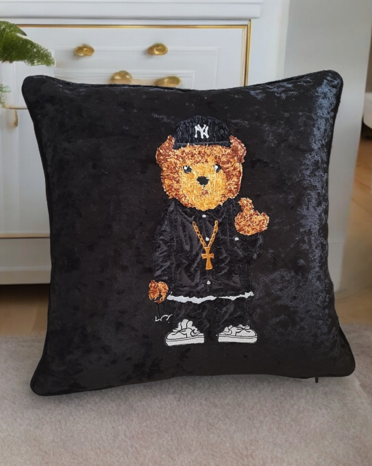 Bear Cushion Cover Textured Bear Cushion For Living Room Bear Pillow For Bedroom Velvet Decorative Cushion Fathers Day Cushion NYC Gift