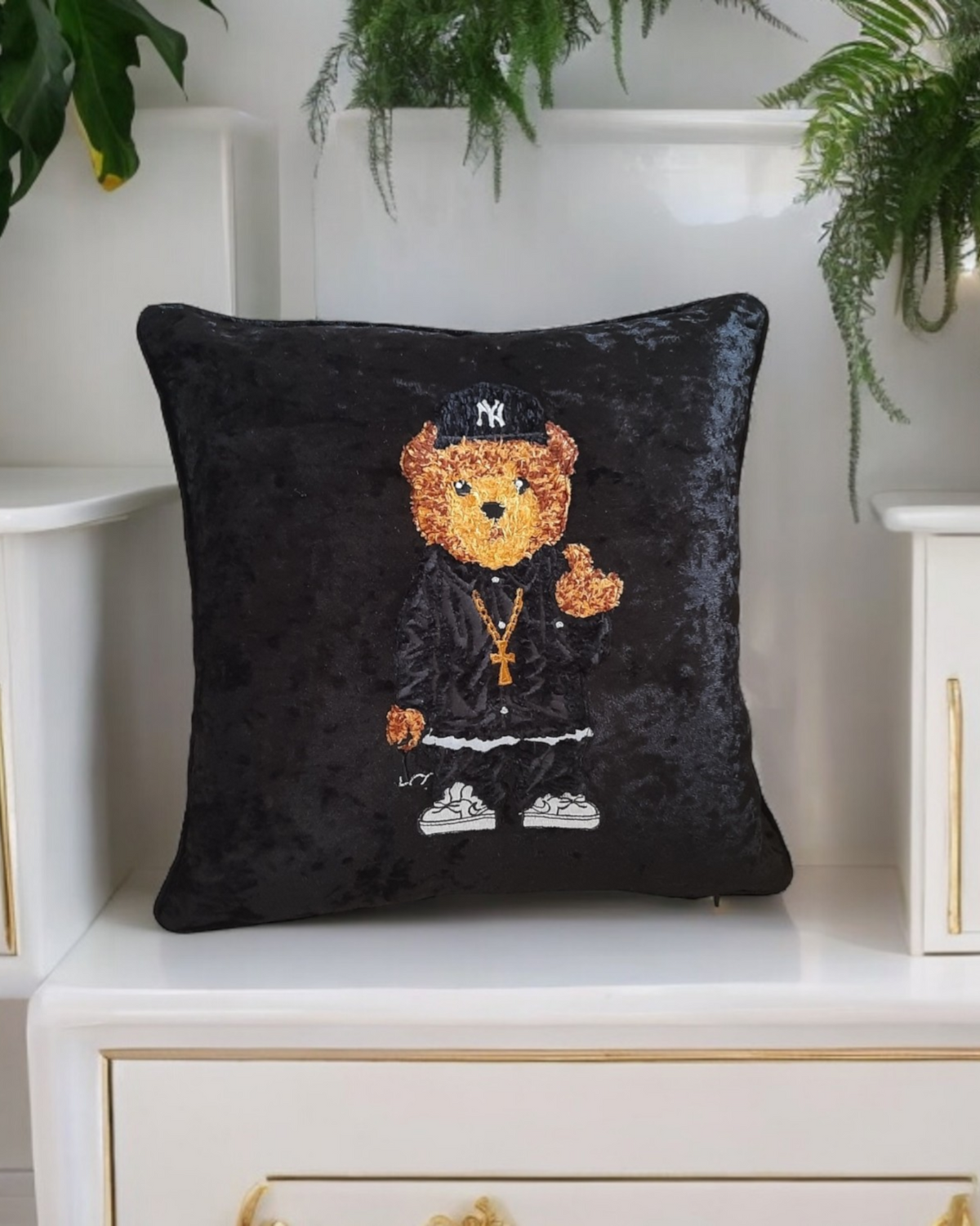 Bear Cushion Cover Textured Bear Cushion For Living Room Bear Pillow For Bedroom Velvet Decorative Cushion Fathers Day Cushion NYC Gift