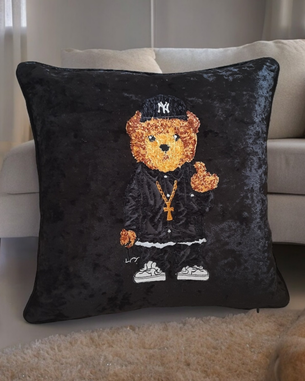 Bear Cushion Cover Textured Bear Cushion For Living Room Bear Pillow For Bedroom Velvet Decorative Cushion Fathers Day Cushion NYC Gift