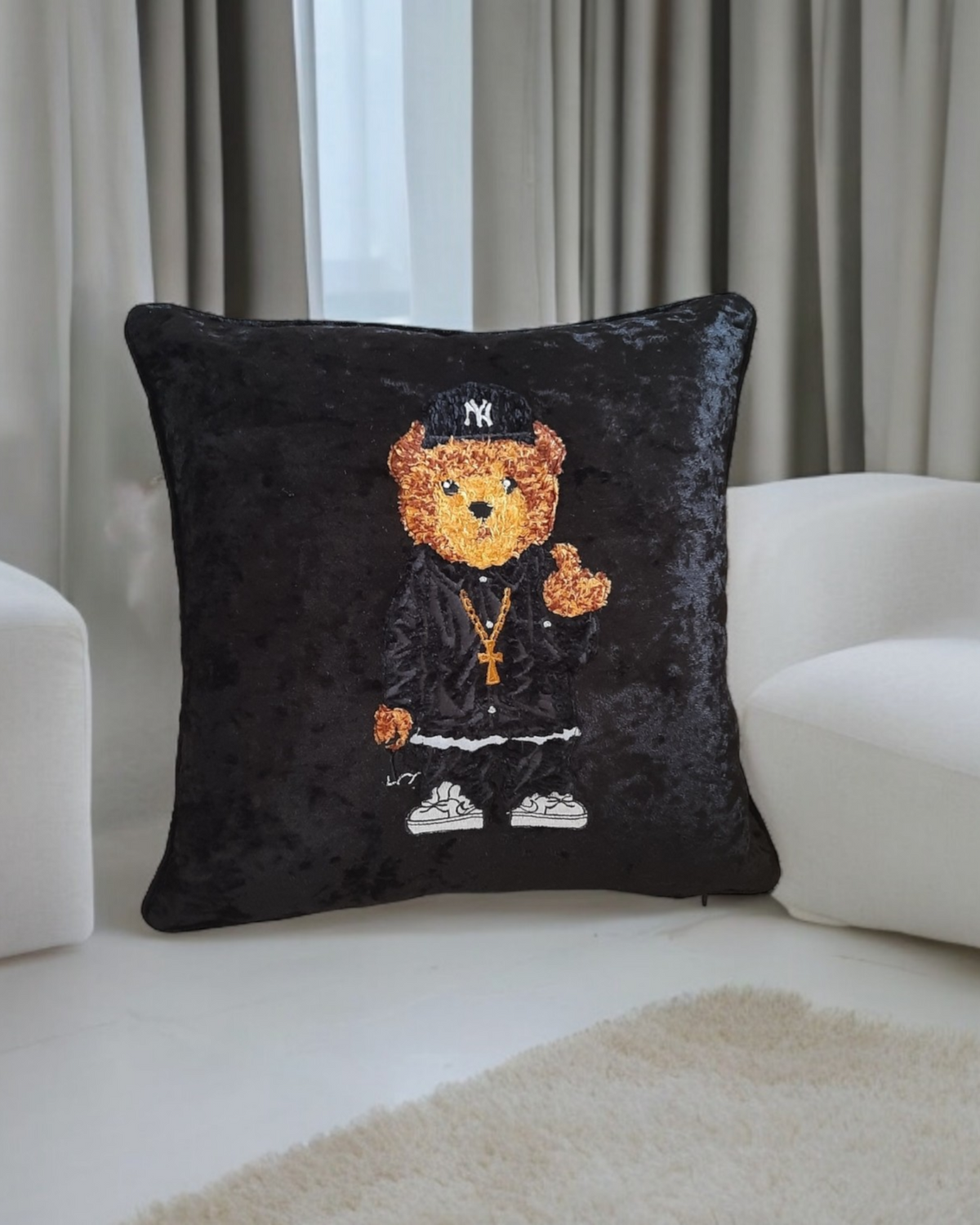 Bear Cushion Cover Textured Bear Cushion For Living Room Bear Pillow For Bedroom Velvet Decorative Cushion Fathers Day Cushion NYC Gift