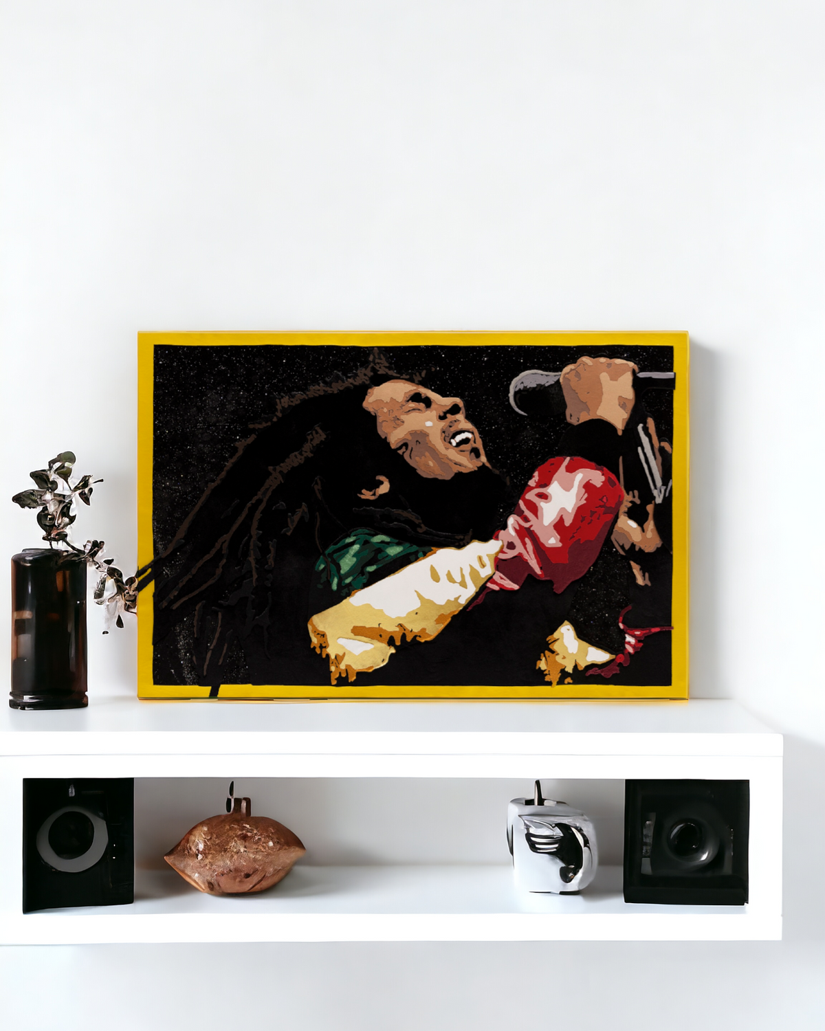 Bob Marley Textile Fabric Collage Art Bob Marley Wall Art Fan Art Mixed Media Fabric Art Handmade Artwork Reggae Tapestry Poster Livingroom